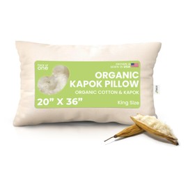 Bean Products Kapok 20" x 36" King Pillow - Breathable, Eco-Friendly and Durable Organic Cotton Fabric Bed Pillow - Soft and Supportive Pillow for Sleeping, Made in The USA