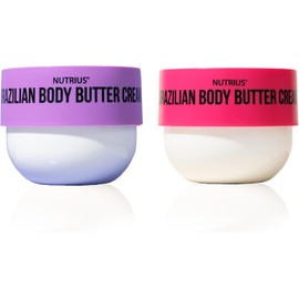 Nutrius Brazilian Body Butter Cream Berry & Botanical Bliss Twin - Ultimate Hydration, Radiant Glow Infused with Acai, Mango, Cocoa, Cupuacu, Vitamin C, Plant Collagen & Squalene - Pack - 2 x 6 OZ Jar