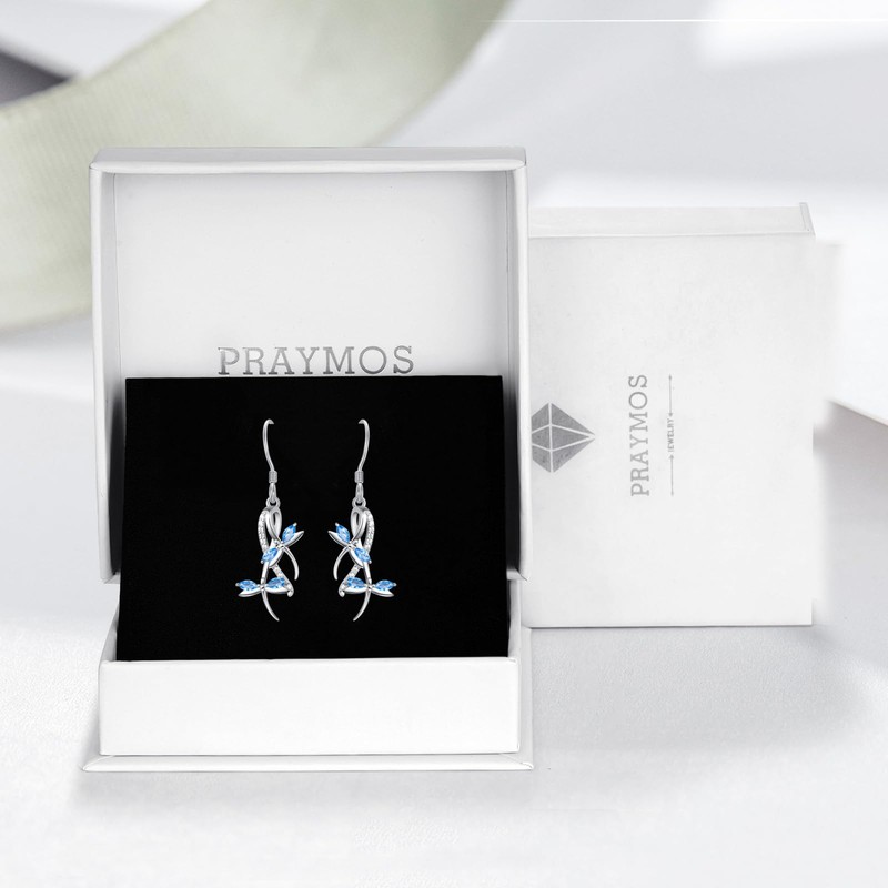 Blue Sapphire Leverback Dangle September Earrings Dragonfly Fish Hook Earring