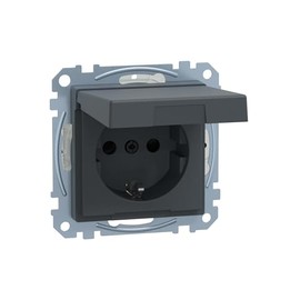 Merten MEG2310 0414 BRS SCHUKO socket with Hinged Lid, Plug-In Terminals, Anthracite, System M
