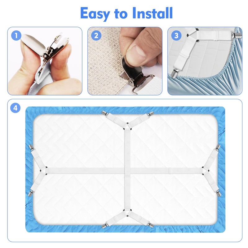 ZAOHUI 2 Pcs Bed Sheet Clips for Bedding, Adjustable Length