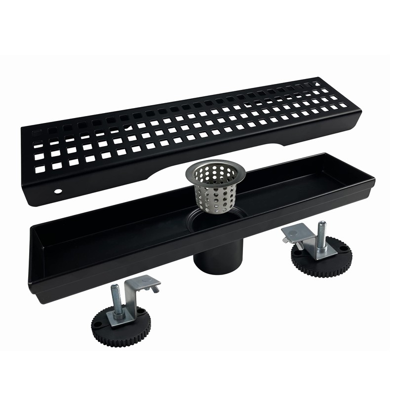 TECFORG 12 Inch Black Rectangular Shower Drain with Removable Quadrato