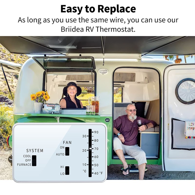 RV Thermostat, Briidea RV Analog Thermostat (Cool Only/Furnace), Replace for