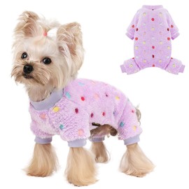 Sebaoyu Fleece Dog Sweater for Small Dog Girl Boy Winter Cute Warm Small Dog Pajamas Polka Dot Pet Clothes Puppy Sweater for Yorkie Cat Dog Clothes Outfit Doggy Pjs 4 Legs Jumpsuit（Purple,XX-Small）