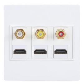 3 Wall Plate, 6 Port Multimedia Wall Plate with 3 HDMI 4K@60Hz + 3 6 Ports Multimedia Wall Outlet Cover, for TV Set Top Box Coaxial Cable Radio, 6mm