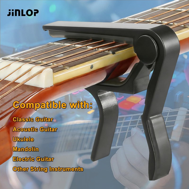 Jinlop Guitar Clip-on Tuner and Capo Set with 5 Picks