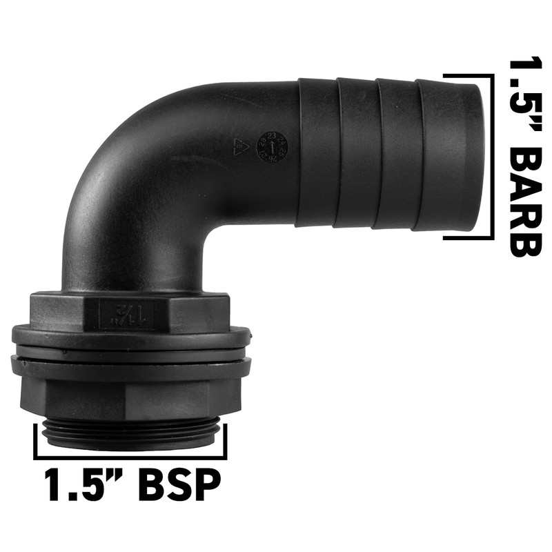 Water butt/rain barrel/water storage tank overflow hosetail elbow with nut