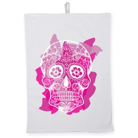 Hippowarehouse Sugar skull pink Tea Towel Eco Printed Dish Cloth Kitchen accessory 50cmx70cm 100% Cotton