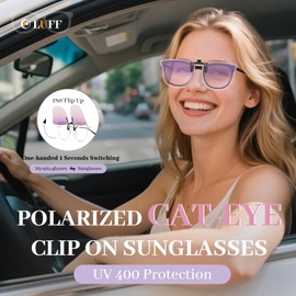LUFF Clip-On Polarised Sunglasses Cat Eye for Men & Women, UV400 Protection, Safe Driving, Cycling & Outdoor, Purple L