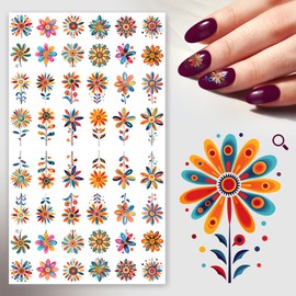 Nail Stickers Decals (5 Sheets) FLONZNAIL Incredible Ilustrations of Colourful Flowers Vintage Styled Nail Decor