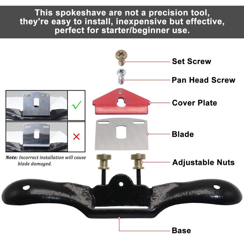 KOOTANS 2pcs 9" 10" Adjustable Spokeshave with Flat Base, 4pcs