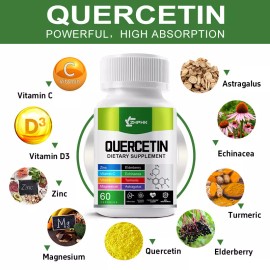 Quercetina 1000mg, Zinc, Vitamina C, Vitamina D, Magnesio - 9 en 1 Apoyo Inmunológico