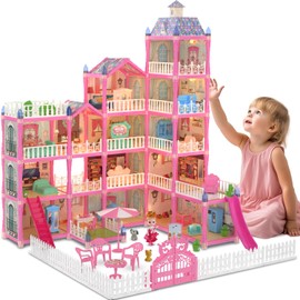 15 Rooms Doll House for Kid, 374Pcs Play Castle Furniture Playsets for Girls, Birthday Gifts for 3 4 5 6 7 8 9 10 11 12 Years Old Kids Toddlers