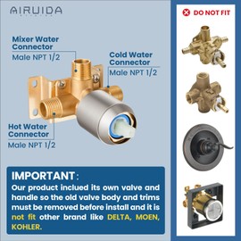 Airuida Round Single-Function Shower Handle Valve Trim Kit Shower Valves Wall Mount Brass Faucet Shower Rough-in Valve Bathroom Trim Kit Single Handle Tub Shower Valve Male Thread Brushed Nickel