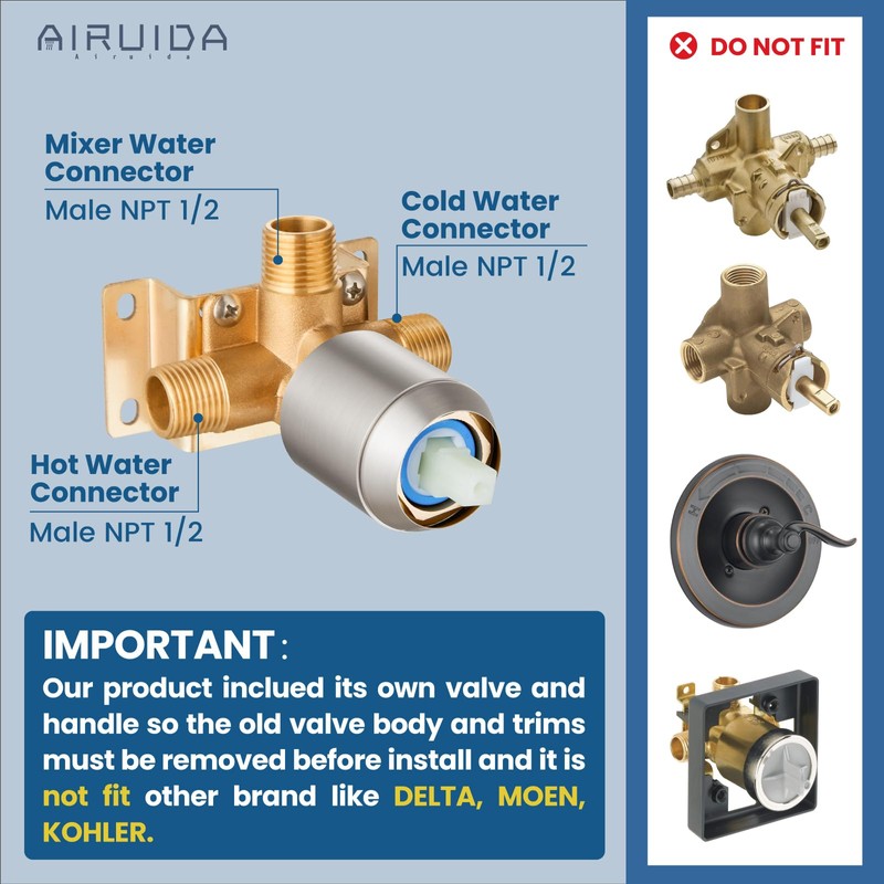 Airuida Round Single-Function Shower Handle Valve Trim Kit Shower Valves
