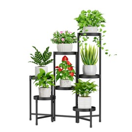 iDavosic.ly Plant Stand Indoor Outdoor, 7 Tier Corner Metal Flower Display Holder Shelf, Easy Assembly Folding Tall Orchid Rack for Patio Balcony Porch Garden Living Room House, Black