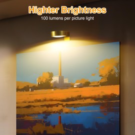 Rechargeable Battery Picture Light, Led Painting Light with Remote Control Dimmable and Timer, 3 Lighting Modes Magnetic Art Display Light for Paintings, Wireless Wall Decor Puck Light, Pack of 2