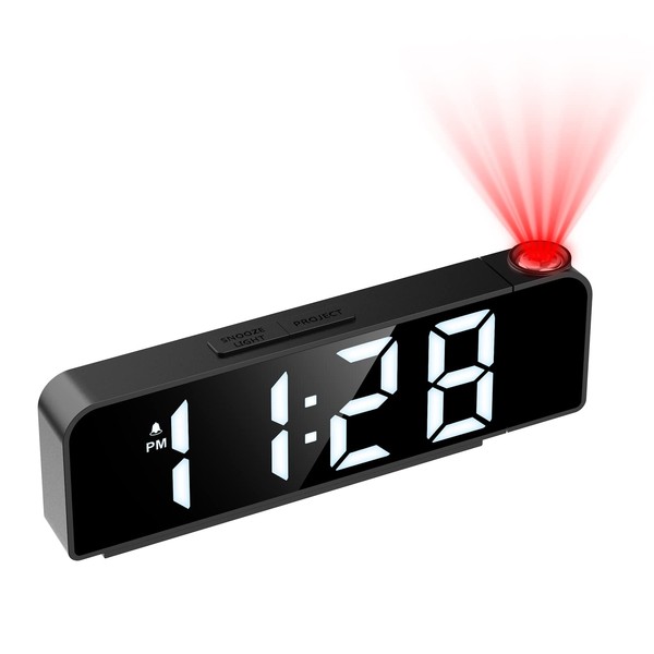 Ankilo Upgrade Projection Alarm Clock, Digital Alarm Clock with Temperature & Date, LED Clock, Electronic Table Clock, Travel Alarm Clock, Adjustable Brightness, 12/24H Display, Digital Clock for