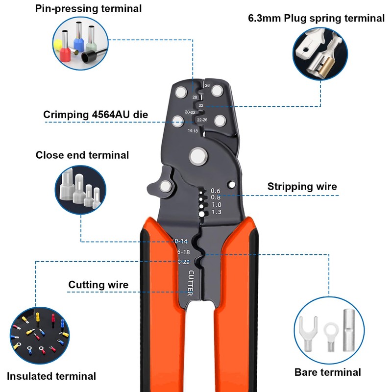 smseace Orange Wire Crimping tool Wire crimper,stripper and cutterfor insulated/Bare/Heat