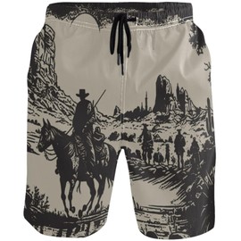 visesunny Mens Swim Trunks Quick Dry Swim Shorts with Mesh Lining Cowboy Native American Western Scene Swimwear Bathing Suits