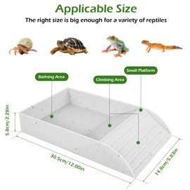 JETHMA Tortoise Water Dish, Tortoise Bath Dish, Anti Slip Reptile Pool Bowl with Ramp, Reptile Feeding Box Dish, Tortoise Water Bowl For Basking Feeding Bathing (White Small)
