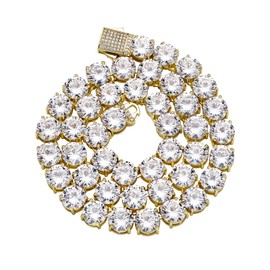 OYOGAA 10MM Tennis Diamonds Chain Necklace 14K Gold Silver Plated 5a+ Cubic Zirconia Full Diamond Sparkle Hip Hop Choker Chain Baguette Necklace For Men Women-Gold 20inch