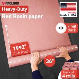 Paclord 35” x 1992” (166’) Red Rosin Paper Roll (Pack of 4) - Made in USA Thick Heavy-Duty 7 mil Masking Paper for Surface Protection from Paint, Dust, Foot Traffic - Paint Floor Covering