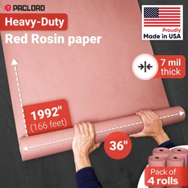 Paclord 35” x 1992” (166’) Red Rosin Paper Roll (Pack of 4) - Made in USA Thick Heavy-Duty 7 mil Masking Paper for Surface Protection from Paint, Dust, Foot Traffic - Paint Floor Covering