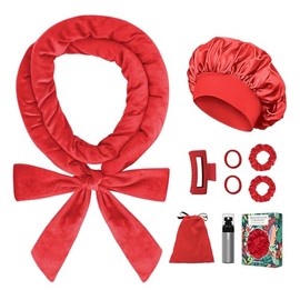 Gwabee Rizadores de pelo sin calor para dormir, 9 unidades de terciopelo sin calor para mujeres, cabello largo y medio, con gorro para dormir (rojo)