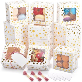 DOYIDE 32Pcs 4x4x2.5 in Christmas Cookie Boxes with Window, White Bakery Boxes for Cookie, Treat Boxes Pastry Boxes for Gift Giving, Chocolate Covered Strawberries, Dessert, Donut, Cupcakes Muffins