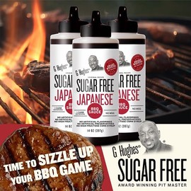 G Hughes Sugar Free Japanese BBQ Sauce - Gluten Free Japanese Barbecue Sauce, Gourmet Asian Marinade for Fish, Meat, Chicken Wings, Stir Fry Vegetables, No Sugar - 14 Fl Oz (Pack of 3)
