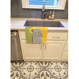 Caroline's Treasures Decorative Absorbent Summer Sunflower Kitchen Dish Hand Towel Cloth with Breed of Dog, Poodle-Toy Silver