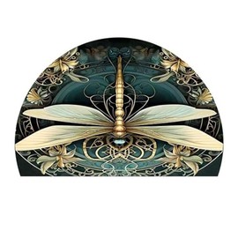 Half Round Door Mat – Dirt Trapper Entrance Rug, Low-Profile Indoor/Outdoor Shoe Scraper, Washable Non-Slip Doormat for Front Door & Porch (Vintage Dragonfly)