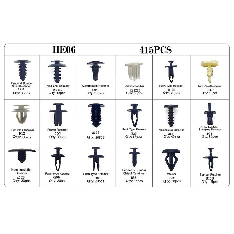 415pcs Car Retainer Clips Auto Plastic Fasteners 18 Kinds Push