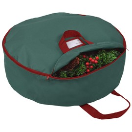 Primode Christmas Wreath Storage Bag 24" with Handles, Container for Holiday Garland Wreaths, Constructed of Durable 600D Oxford Polyester Material (Green)
