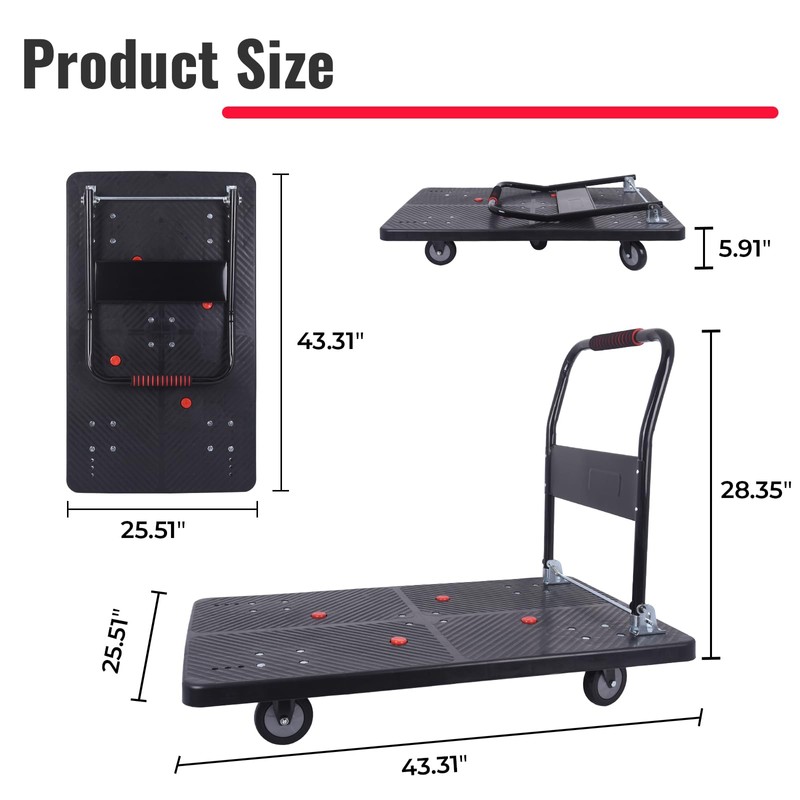 Dawot 1320lbs Foldable Platform Truck Dolly with Swivel Wheels, Heavy