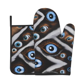 YYHWHJDE The evil eye looked Pattern Quality Oven Mitts and Pot Holders Sets of 2 Kitchen Baking Used to open pot lids in the kitchen