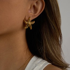 COORWEEL Large Hollow Starfish Earrings for Women Abalone Paua Starfish Statement Earrings Summer Ocean Jewelry