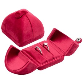 Giftop Velvet Ring Box 2 Slots Wedding Ring Display Holder Box Jewelry Ring Gift Case for Wedding Ceremony Proposal Engagement (Red)