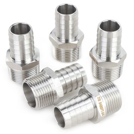 LTWFITTING Stainless Steel 316 Barbed Fitting Coupler/Connector 3/4-Inch Male BSPT x 3/4-Inch(19mm) Hose Barb Fuel Gas Water (Pack of 5)