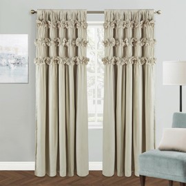 Homechoice Decor Camel Blackout Curtains with Handmade Ruffles, Butterfly Flower Embellishments for Thermal Insulated Room Darkening Drapes, 54"x84", Set of 2 Panels for Bedroom, Living Room (LQ-37)