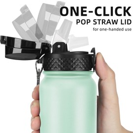 Fanhaw 20 Oz Stainless Steel Insulated Sports Water Bottles with Straw for Kids, Men and Women (Green Pink)