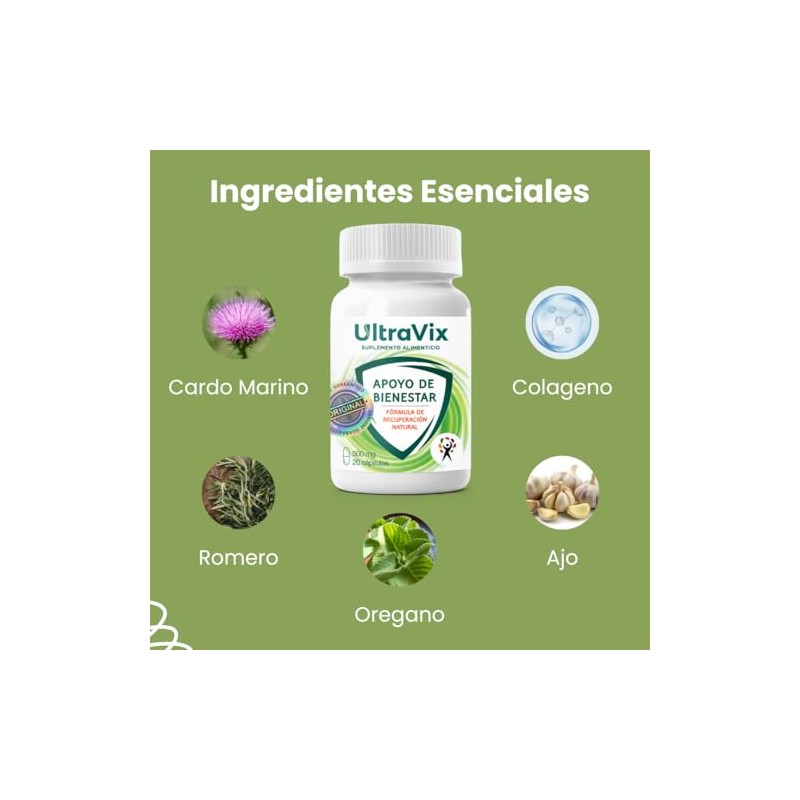 Ultravix Suplemento Alimenticio 100 Natural Cápsulas Romero Orégano Ajo Colageno