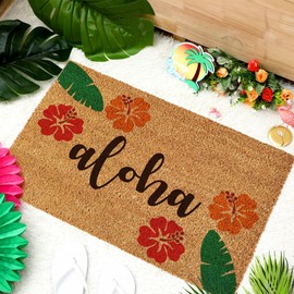 Aloha Doormat Hawaiian Coir Doormat Summer Beach Tropical Door Mat with Rubber Back Cute Rugs for Home Kitchen Front Door Indoor Entrance Outdoor House Summer Gift 29.5 x 17.7 Inch