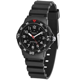 SOCICO Children Analog Watch Waterproof Time Teaching Boys Girls Watch Soft Band Learning Time Wrist Watch for Kids (Black - Black face)