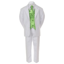7pc Lime Green Vest Necktie Boy Baby Toddler Kid White Formal Suit Tuxedo S-20 (12)
