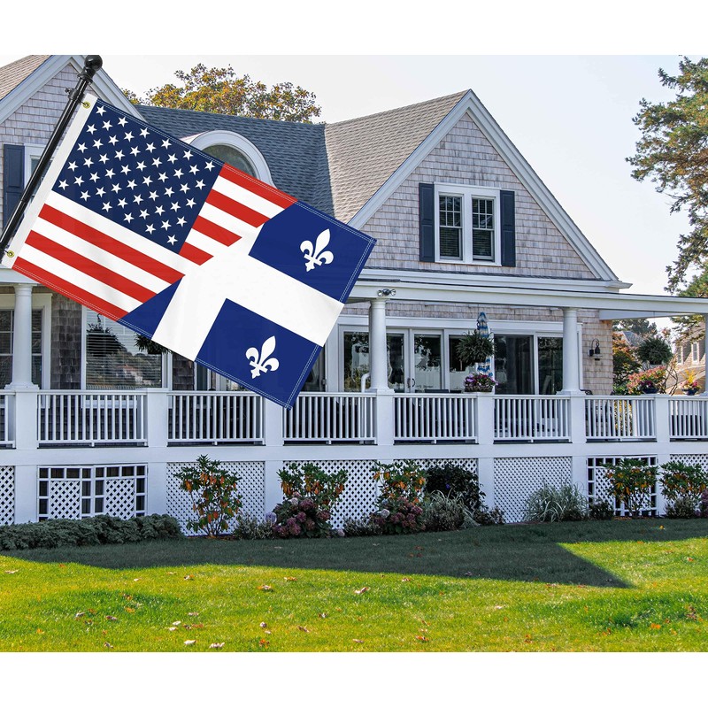 3×5 FT USA Quebec Flag, Large 150D America Québécois Outdoor