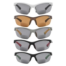 Eyekepper 5-Pack TR90 Sports Bifocal Sunglasses Baseball Running Fishing Driving Golf Softball Hiking Half-Rimless Sunshine Readers +1.00