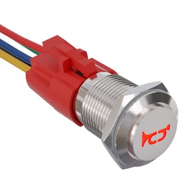 APIELE 16mm 12V Momentary Speaker Horn Push Button Toggle Switch 0.63" Mounting Hole 1NO 1NC with Pre-Wiring Socket for Car Auto Motor (Red/Silver Shell)