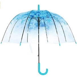 Cherry Blossoms Umbrella Cute Clear Bubble Umbrella Transparent Dome Semi-Automatic Sunny Umbrellas for Kids Girls Boys Women Romantic Windproof Wedding Decoration (Blue)